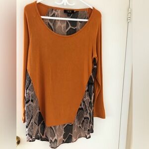Orange/ mustard and Snake Print Long Sleeve Top